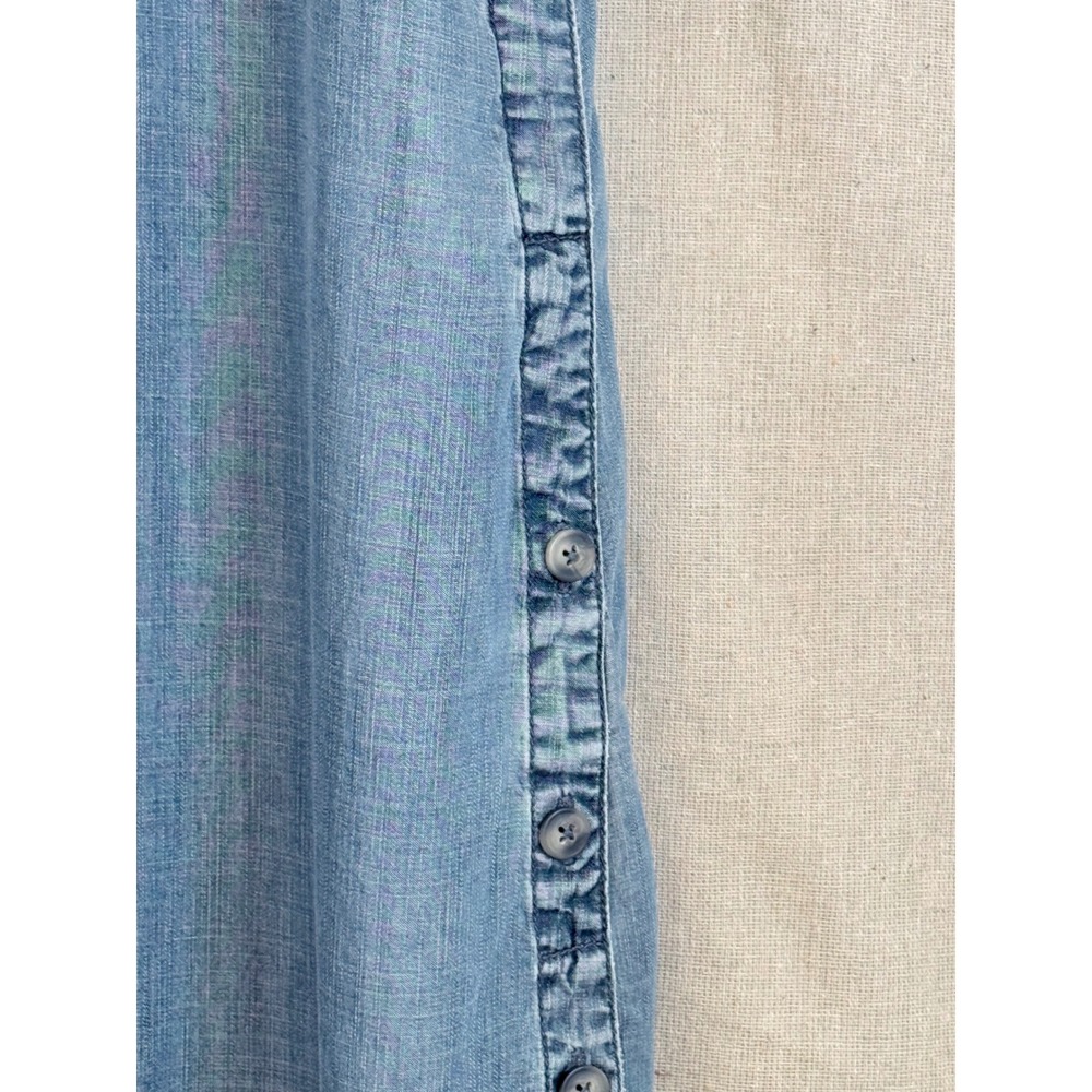 Chicos Denim Maxi Shirt Dress Light Wash Button Side Slit Womens Size 2 L 12 - Picture 6 of 13
